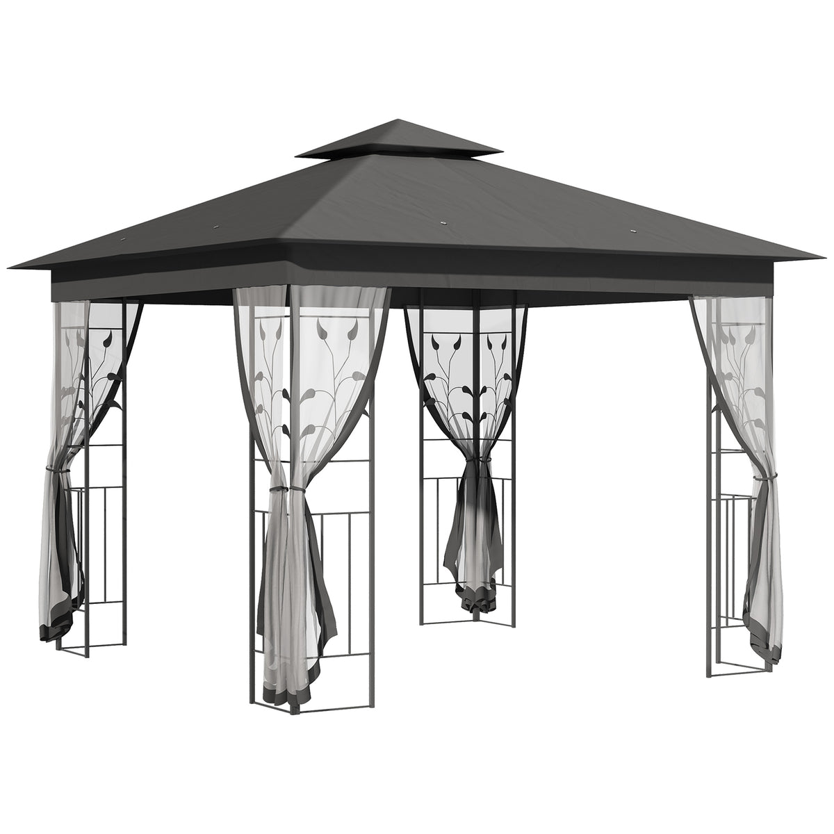 10'x10' Soft-top Steel Patio Gazebo Outdoor Sun Shelter with 2-Tier Polyester Roof, Curtain Sidewalls, Beige – view 22