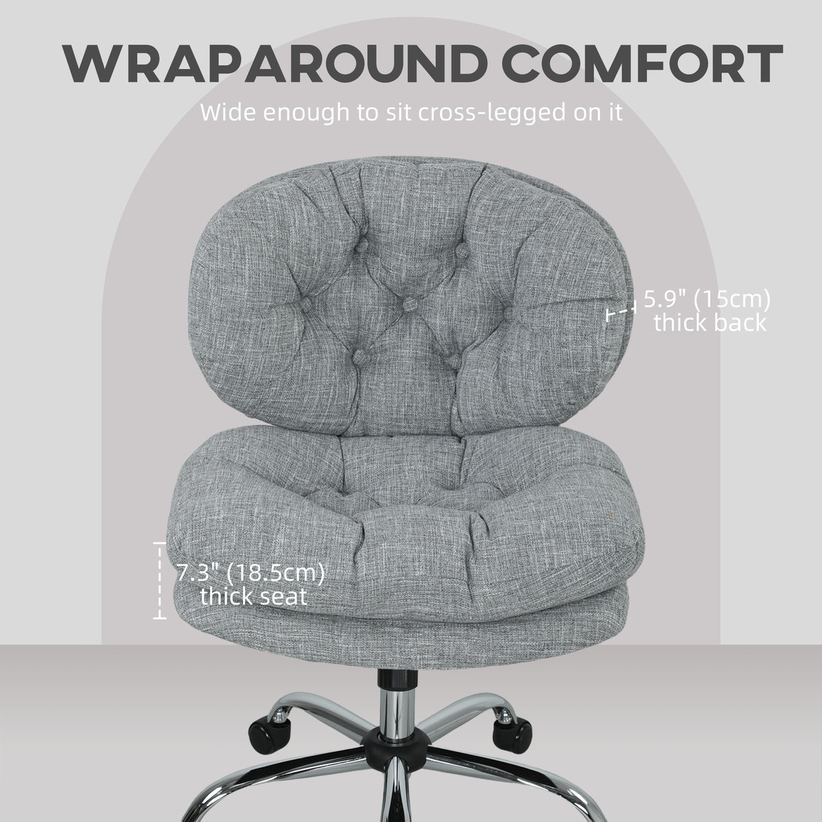 Computer Desk Chair, Armless Office Chair with Wide Padded Seat and Adjustable Height, Cream White – view 24