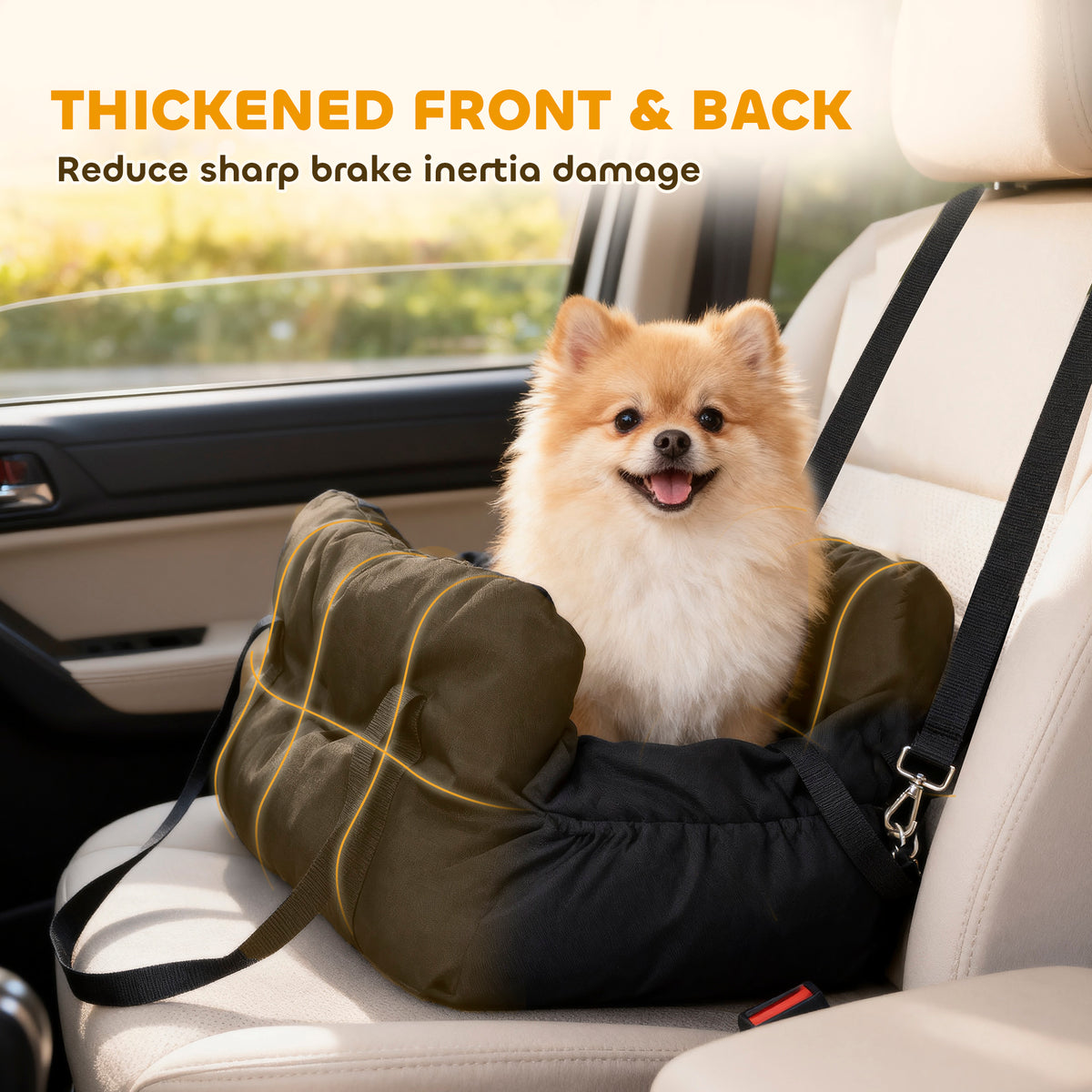 Dog Car Seat for Small Pets, Dog Booster Car Seat with Cushion and Storage Pockets, Machine Washable, Black