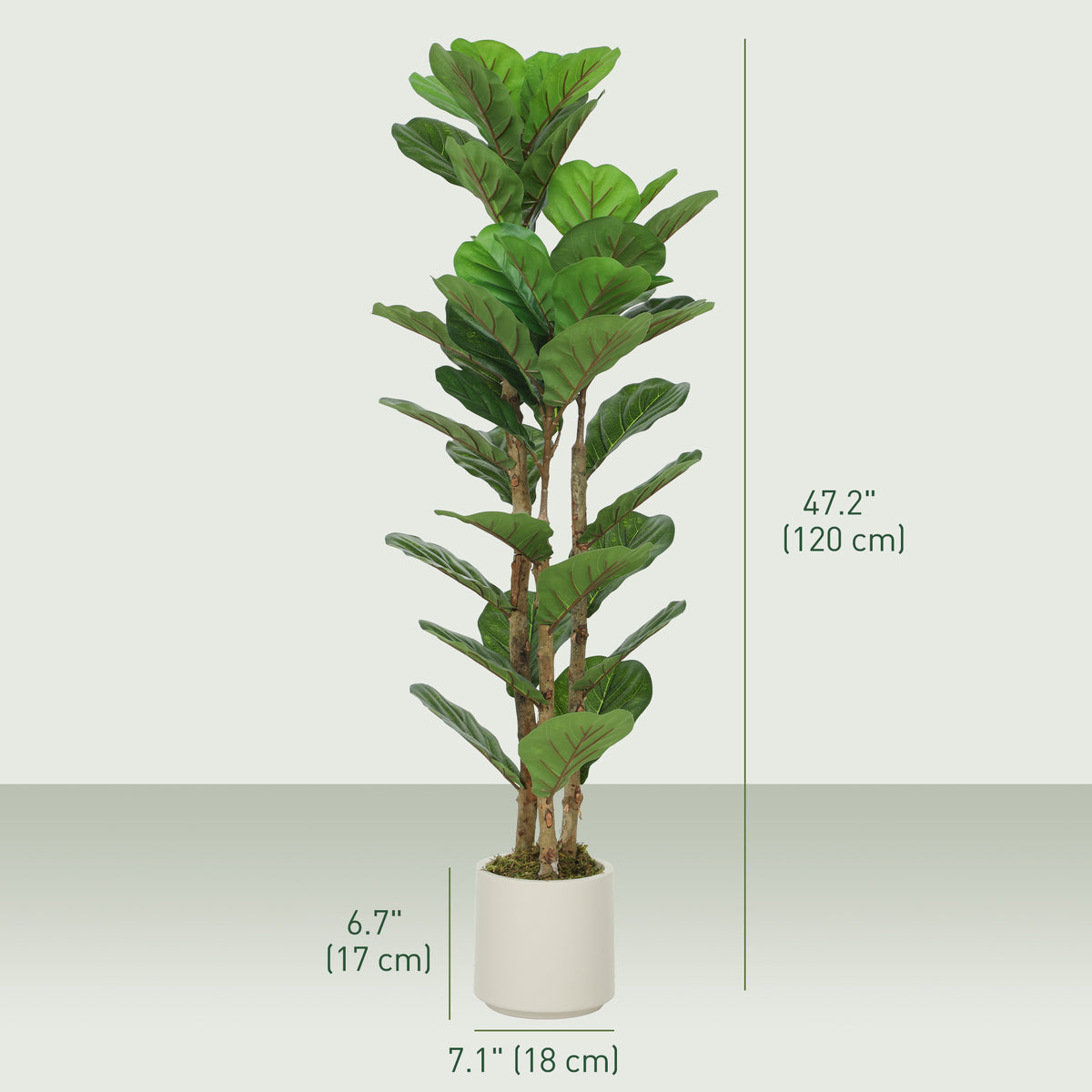 4FT Artificial Fiddle Leaf Fig Tree, Fake Potted Tree with Solid Wood Trunks and Lifelike Leaves for Indoor Decor, Green