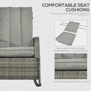 Outdoor Wicker Rocking Chair with Cushion, Patio PE Rattan Recliner Chair with Adjustable Footrest – view 12