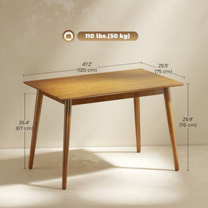 47" x 30" Dining Table, Farmhouse Dining Room Table with Pine Wood Frame, Space Saving Kitchen Table, Brown