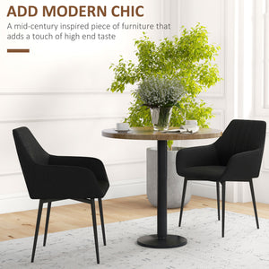 Dining Chairs Set of 2, Linen Upholstery Accent Chair with Back, Armrest, Metal Legs, Dark Grey – view 24