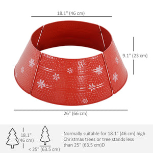 Christmas Tree Collar, 26" Metal Tree Ring Skirt, Home Xmas Decoration with Snowflake Engraving, Red