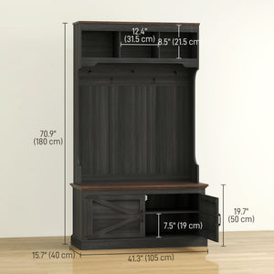 3-in-1 Hall Tree with Bench, Coat Rack with Shoe Storage, Distressed Black – view 2