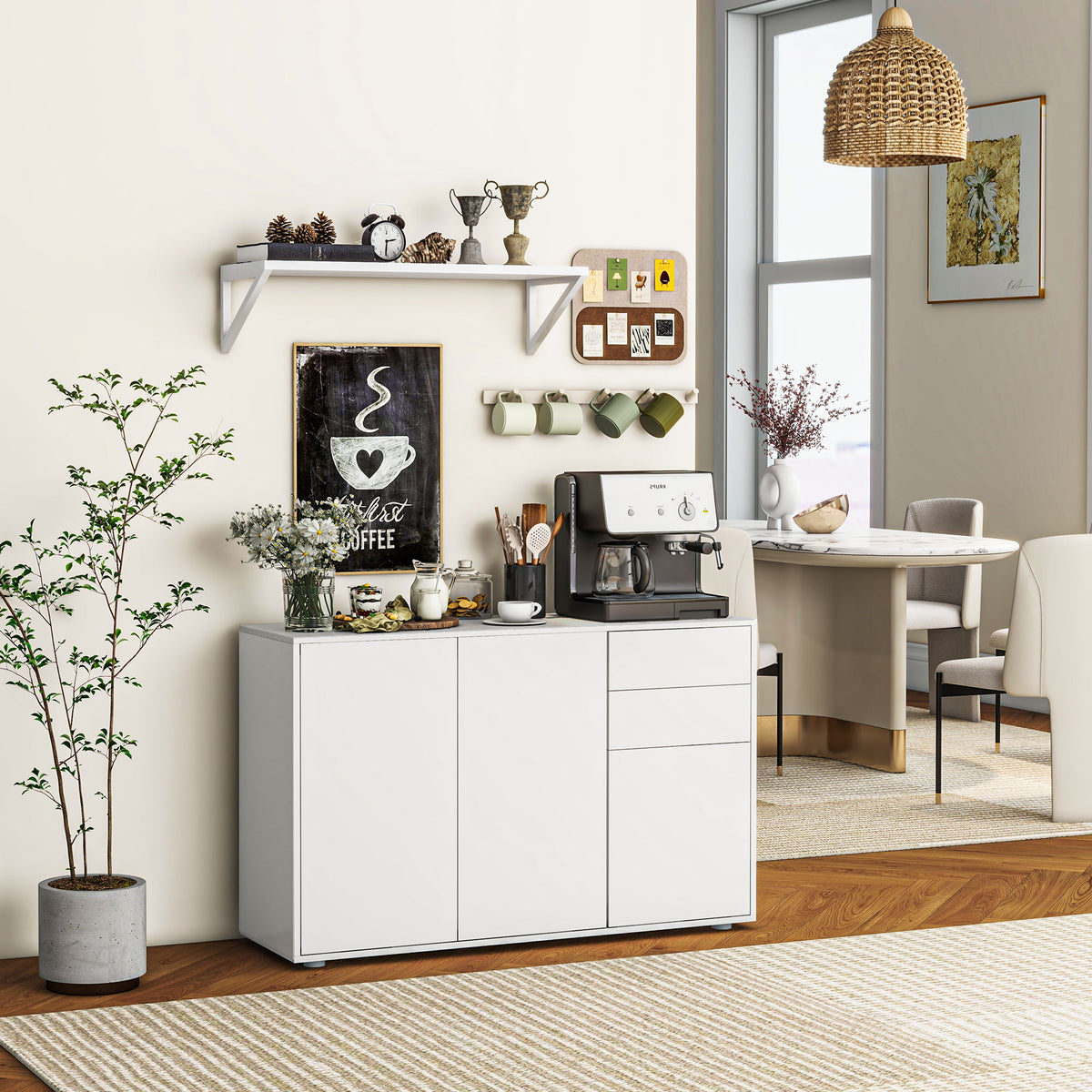 Kitchen Sideboard Storage Cabinet, Modern Coffee Bar with Push-Open Design and 2 Drawers for Living Room – view 11