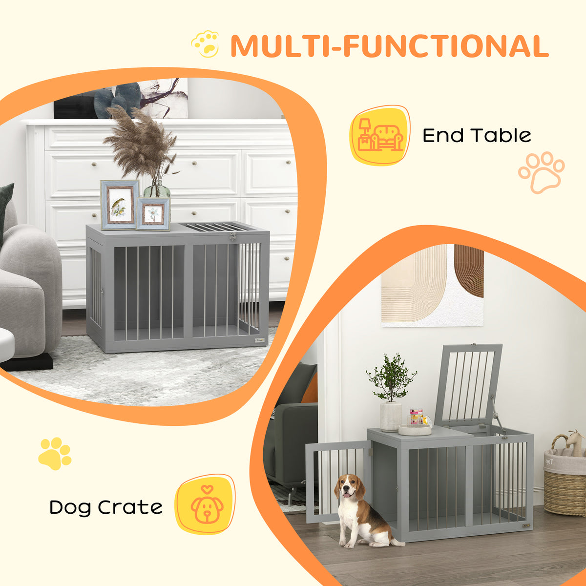 31.5" Dog Crate Furniture with Double Doors, for Medium Dogs, Grey – view 3