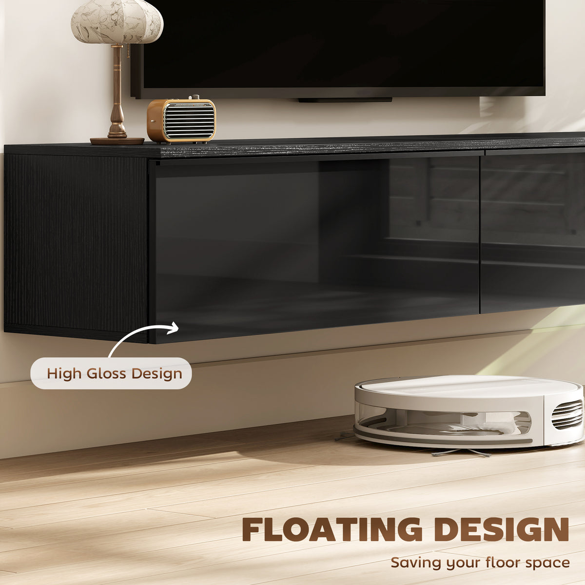 Wall Mounted TV Stand, Floating TV Cabinet with Storage, for TVs up to 70", High Gloss Effect – view 24