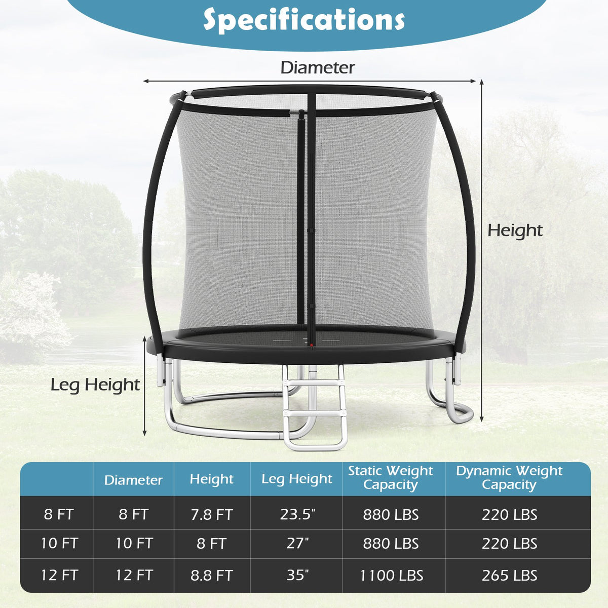 8FT Outdoor Heavy-Duty Recreational Trampoline-Black view 3