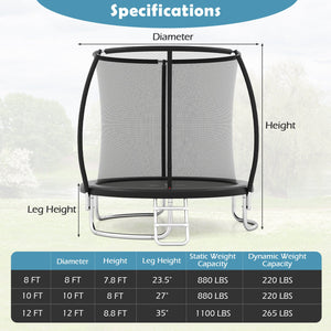 8FT Outdoor Heavy-Duty Recreational Trampoline-Black view 3