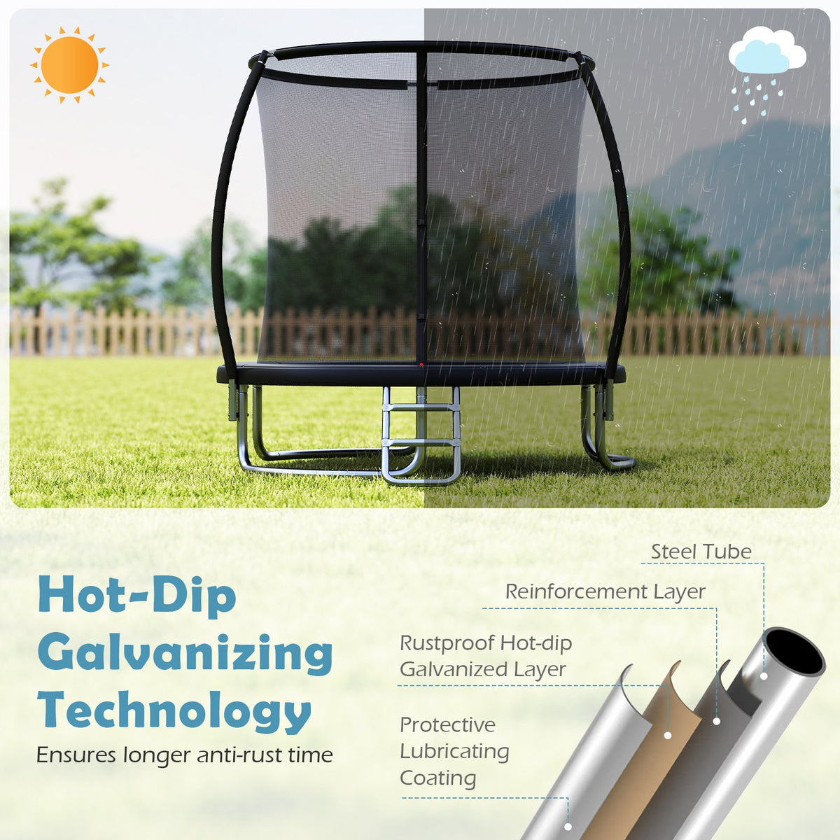 8FT Outdoor Heavy-Duty Recreational Trampoline-Black view 7