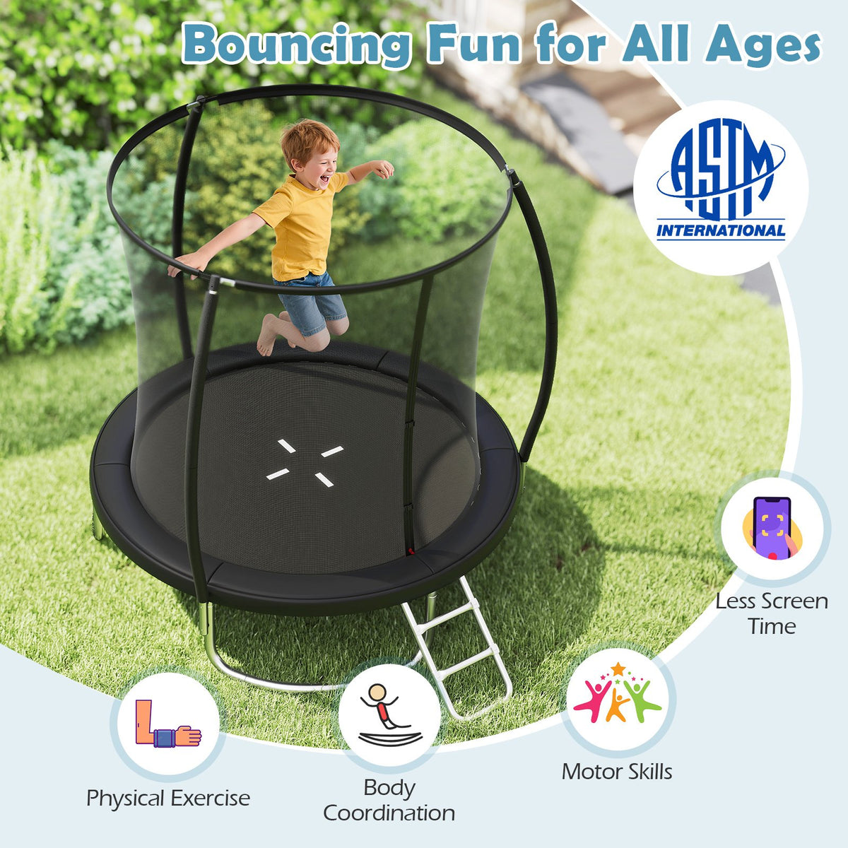 8FT Outdoor Heavy-Duty Recreational Trampoline-Black view 8