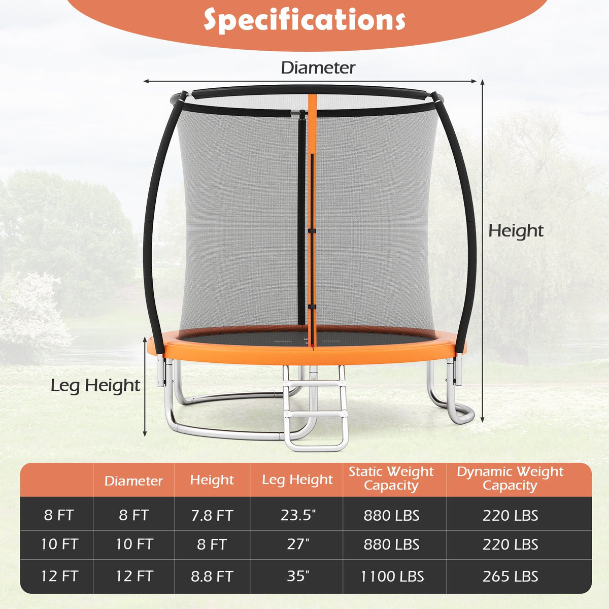 8FT Outdoor Heavy-Duty Recreational Trampoline-Orange view 3