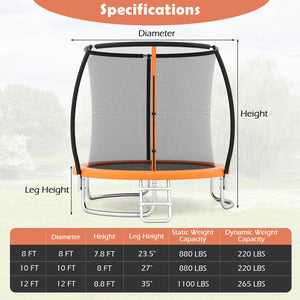 8FT Outdoor Heavy-Duty Recreational Trampoline-Orange view 3