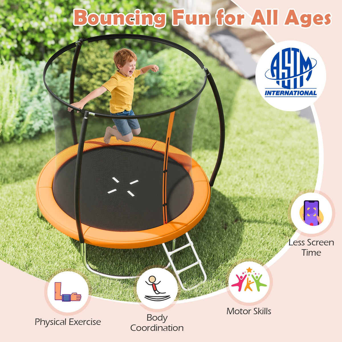 8FT Outdoor Heavy-Duty Recreational Trampoline-Orange view 8