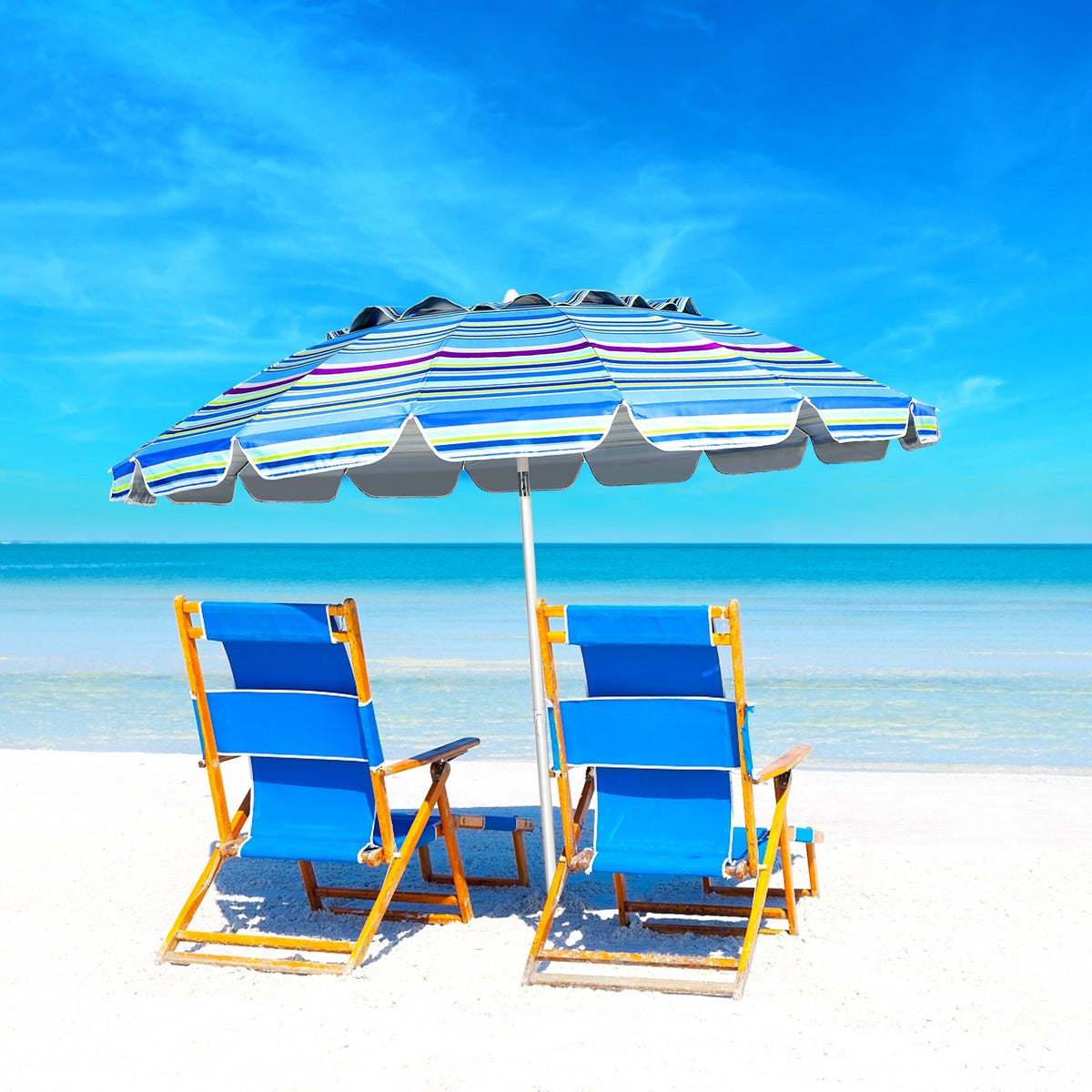 8FT Portable Beach Umbrella with Sand Anchor and Tilt Mechanism for Garden and Patio-Blue view 2