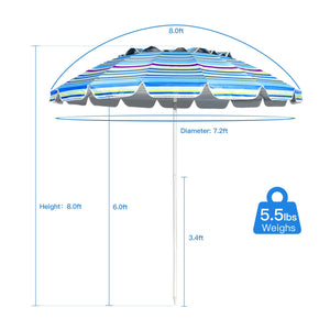 8FT Portable Beach Umbrella with Sand Anchor and Tilt Mechanism for Garden and Patio-Blue view 5