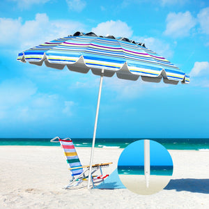 8FT Portable Beach Umbrella with Sand Anchor and Tilt Mechanism for Garden and Patio-Blue view 7