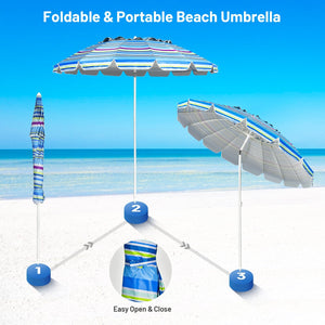 8FT Portable Beach Umbrella with Sand Anchor and Tilt Mechanism for Garden and Patio-Blue view 8