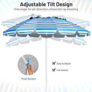 8FT Portable Beach Umbrella with Sand Anchor and Tilt Mechanism for Garden and Patio-Blue view 9