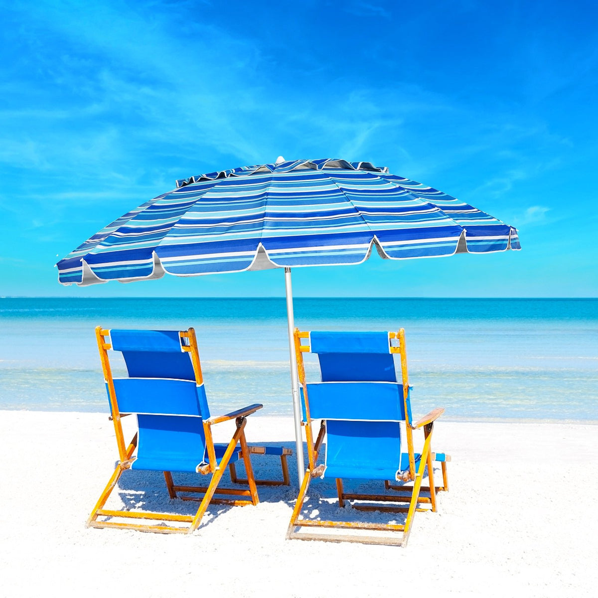 8FT Portable Beach Umbrella with Sand Anchor and Tilt Mechanism for Garden and Patio-Navy view 2