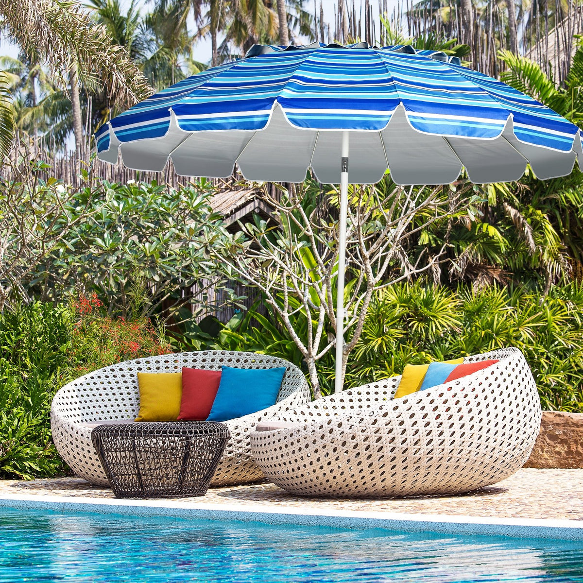 8FT Portable Beach Umbrella with Sand Anchor and Tilt Mechanism for Garden and Patio-Navy view 3