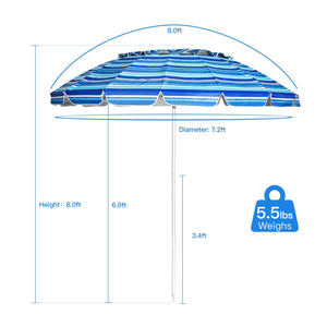 8FT Portable Beach Umbrella with Sand Anchor and Tilt Mechanism for Garden and Patio-Navy view 5