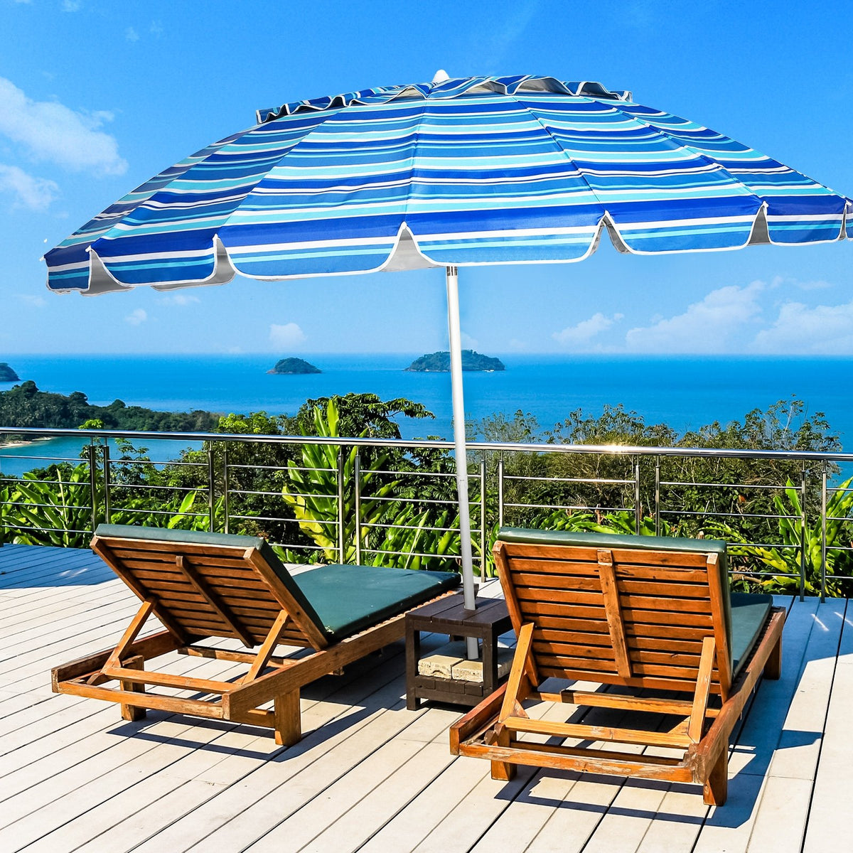 8FT Portable Beach Umbrella with Sand Anchor and Tilt Mechanism for Garden and Patio-Navy view 6