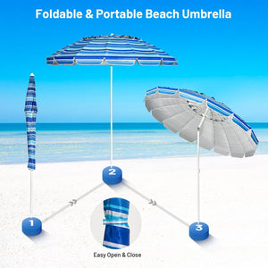 8FT Portable Beach Umbrella with Sand Anchor and Tilt Mechanism for Garden and Patio-Navy view 8