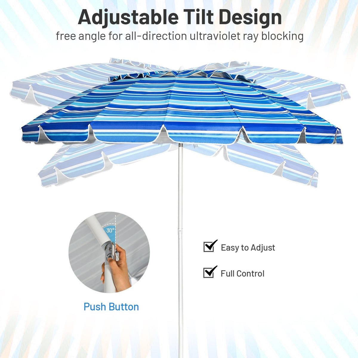 8FT Portable Beach Umbrella with Sand Anchor and Tilt Mechanism for Garden and Patio-Navy view 9