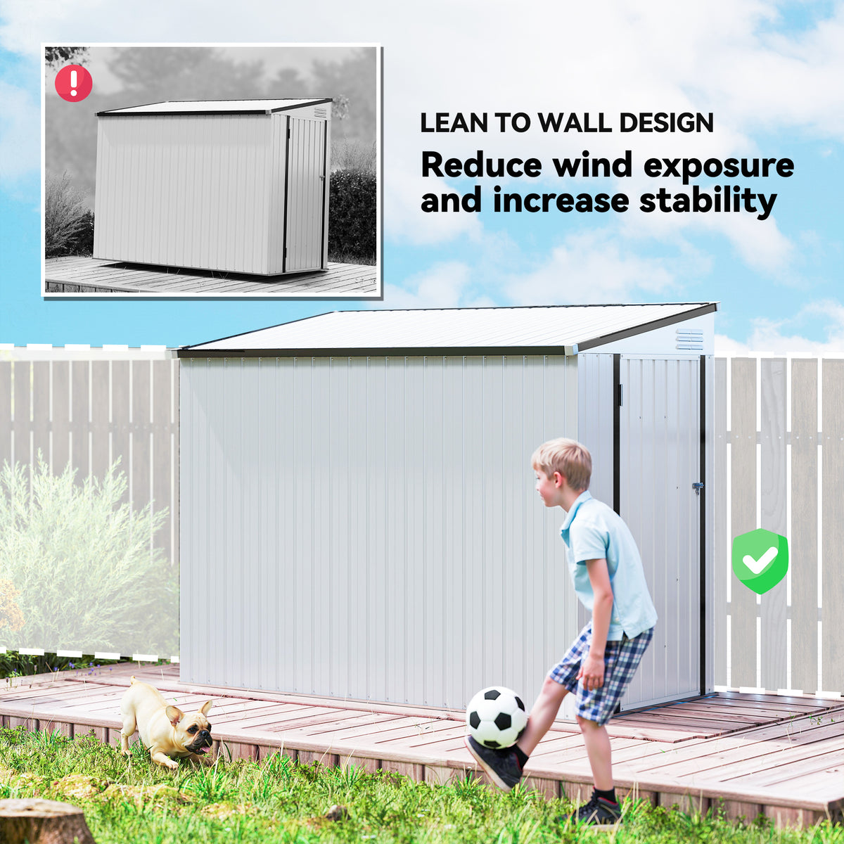 4' x 8' Outdoor Storage Shed Lean to Shed Outdoor Metal Tool Shed with Lockable Door and Air Vents – view 12