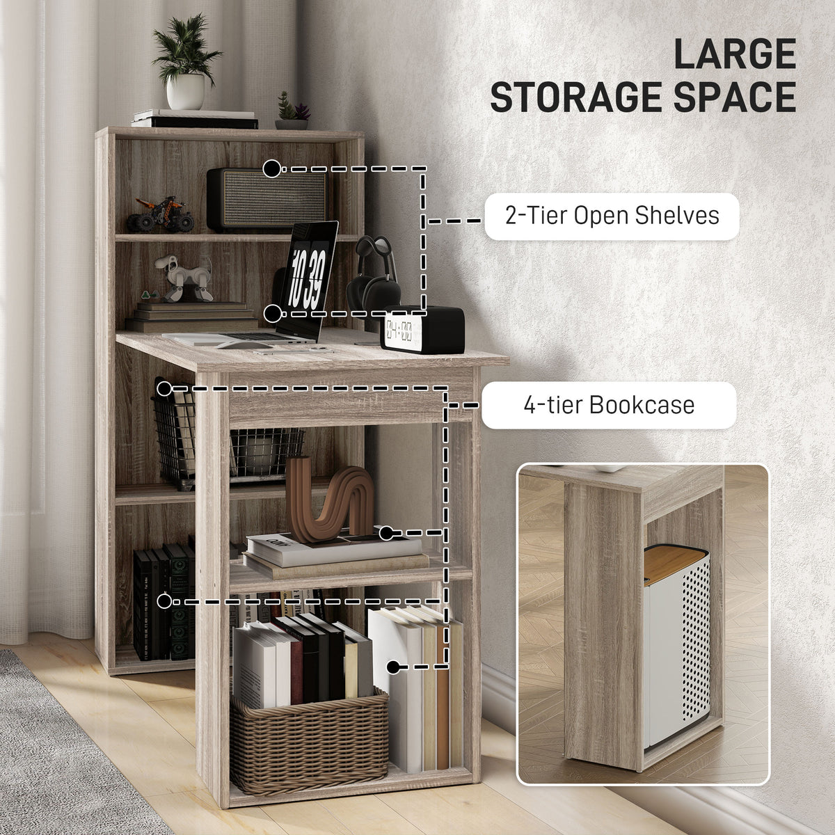 Modern Computer Desk with Storage Shelves, 47" Writing Table Workstation with Bookshelf for Home Office – view 11