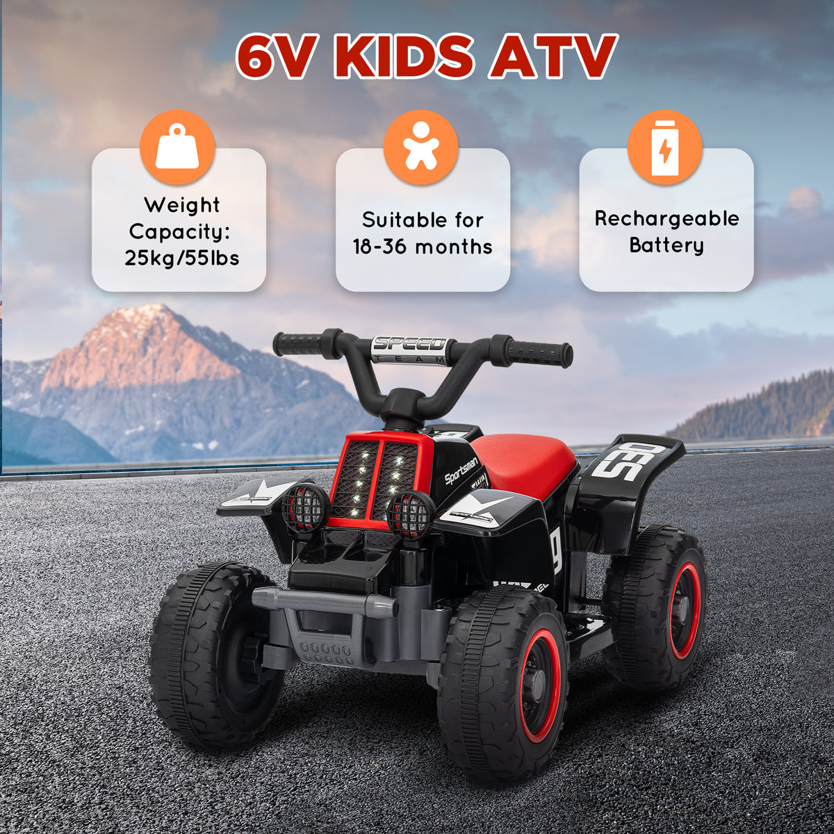 Qaba 6V Kids ATV Quad, 4 Wheeler Battery Powered Electric Ride on Car w/ Lights, Forward Backward
