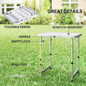 Folding Adjustable Patio Picnic Table Portable Camping Dining Lunch Table Aluminum Frame Silver