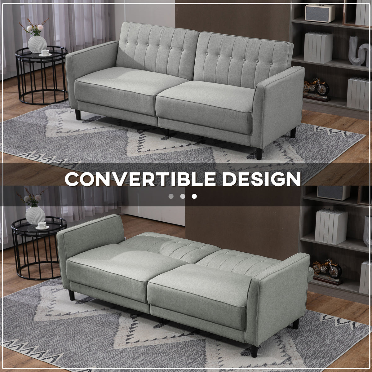 Convertible Bed with Couch, Button Tufted Fabric Sofa Bed with Adjustable Back for Living Room – view 10
