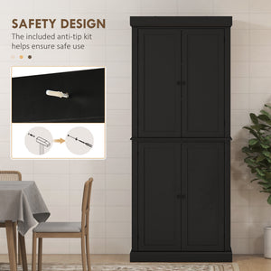 72.5" Freestanding Kitchen Pantry Cabinet with 4 Doors, Black