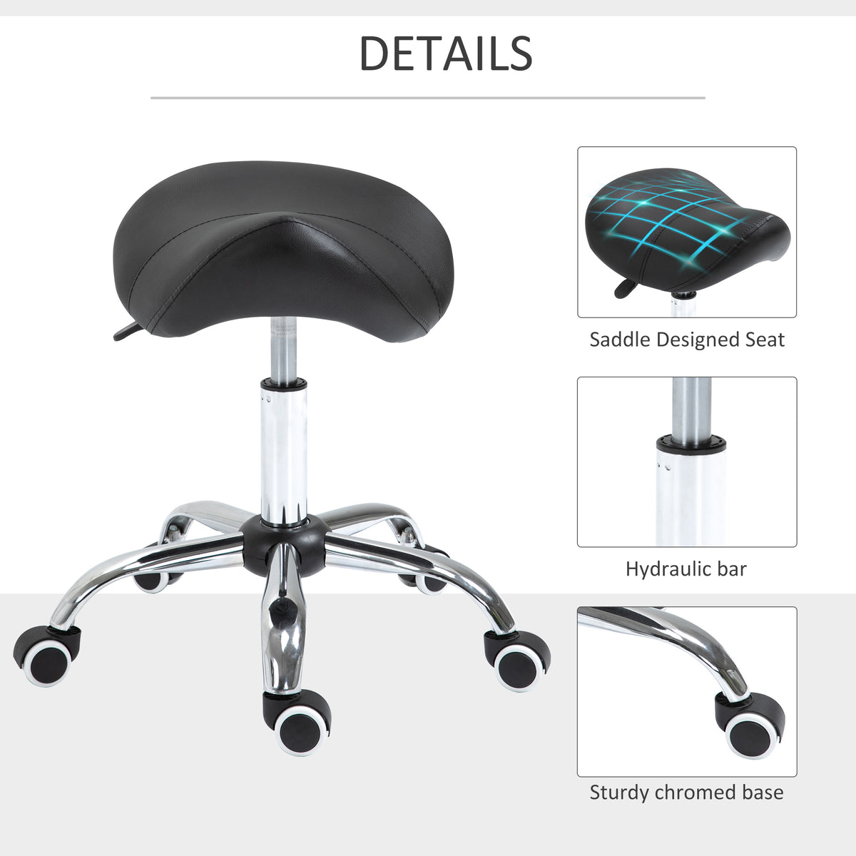 Adjustable Hydraulic Rolling Salon Stool Swivel Saddle Chair Spa Beauty Seat PU Leather,  Black
