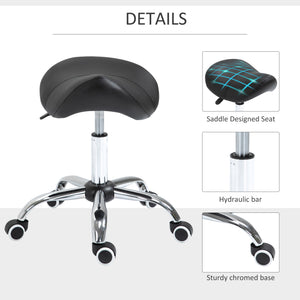 Adjustable Hydraulic Rolling Salon Stool Swivel Saddle Chair Spa Beauty Seat PU Leather,  Black