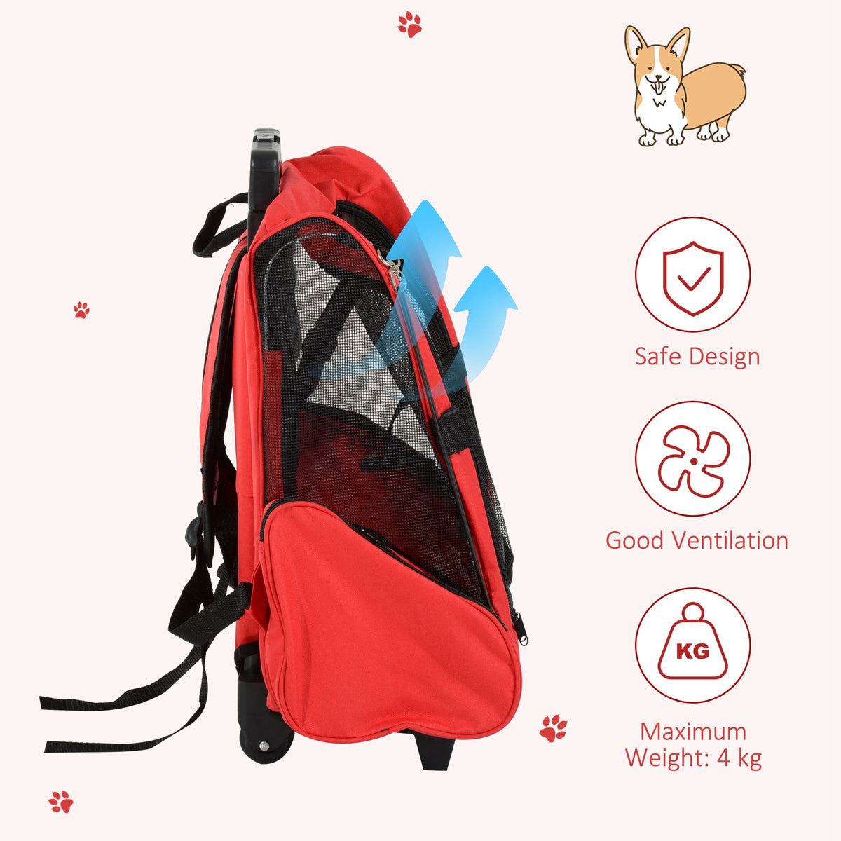 2-IN-1 Pet Luggage Box Backpack Carrier Cats Dogs w/ Handle, Rolling Wheel Grey – view 20