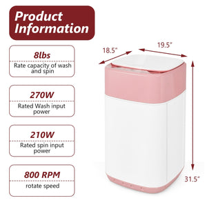 8lbs Portable Fully Automatic Washing Machine with Drain Pump-Pink view 4