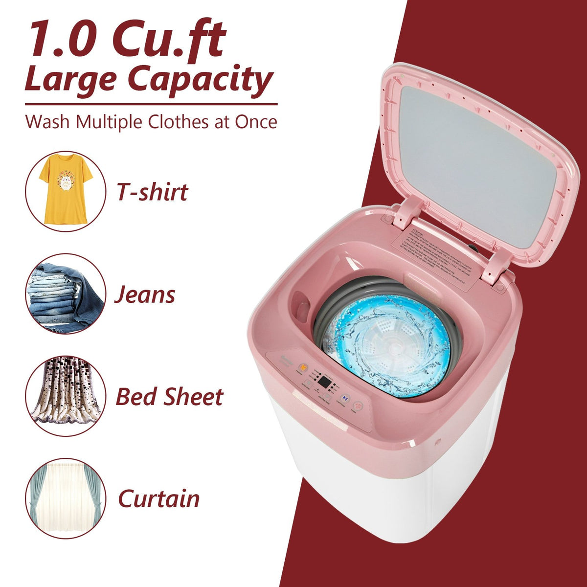 8lbs Portable Fully Automatic Washing Machine with Drain Pump-Pink view 5