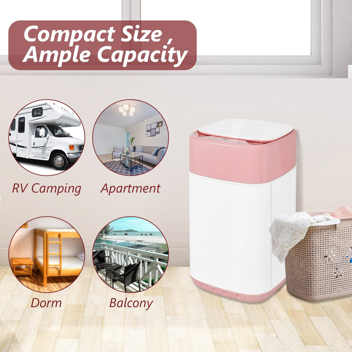 8lbs Portable Fully Automatic Washing Machine with Drain Pump-Pink view 8