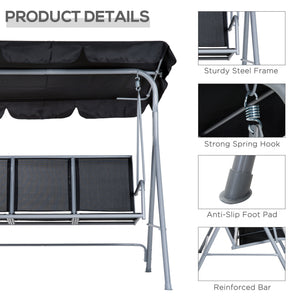 3-Seater Patio Swing, Outdoor Swing Chair, A Frame Porch Swing with Canopy Garden Hammock Glider Bed, Black – view 5
