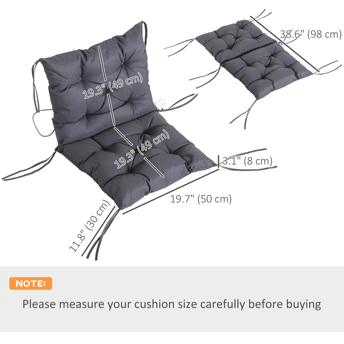 Patio Chair Cushions Set of 2, 39" x 20" x 3" Outdoor Tufted Cushion Set with Ties for Indoor Outdoor – view 5