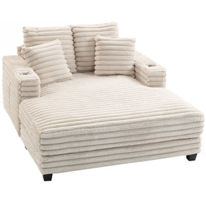 60" Chaise Lounge Chair, Oversized Upholstered Sofa Bed with Cup Holders & Pillows