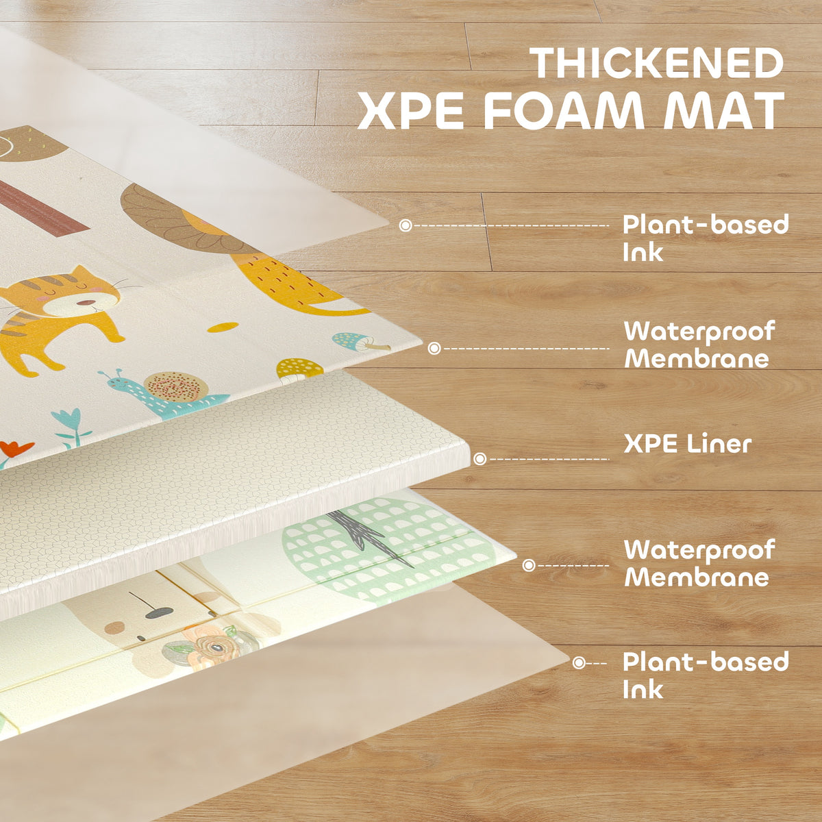 Qaba Foldable Baby Plat Mat, 77" x 69" Kids Floor Mat for Crawling and Learning, Girl & Animal Theme