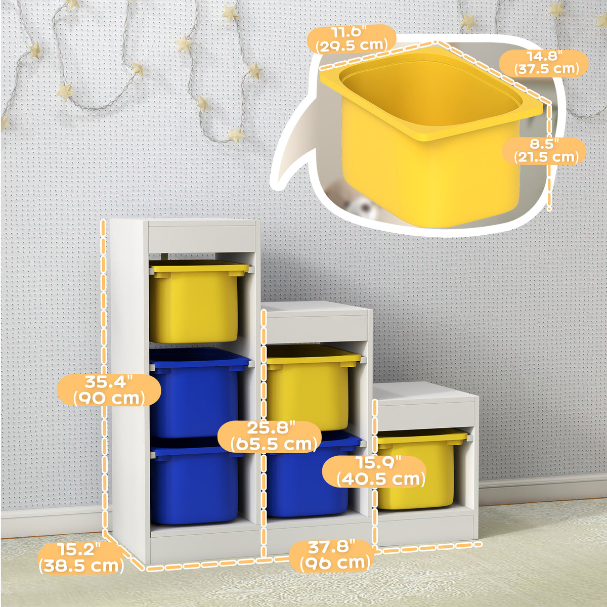Qaba 3 Layers Toy Storage Organizer Kids Bookshelf Children Toy Storage w/ 6 Plastic Bins