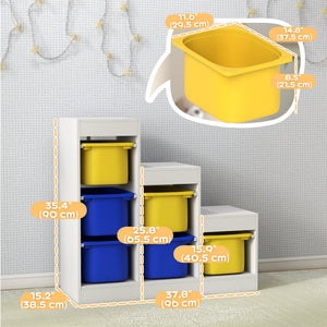 Qaba 3 Layers Toy Storage Organizer Kids Bookshelf Children Toy Storage w/ 6 Plastic Bins
