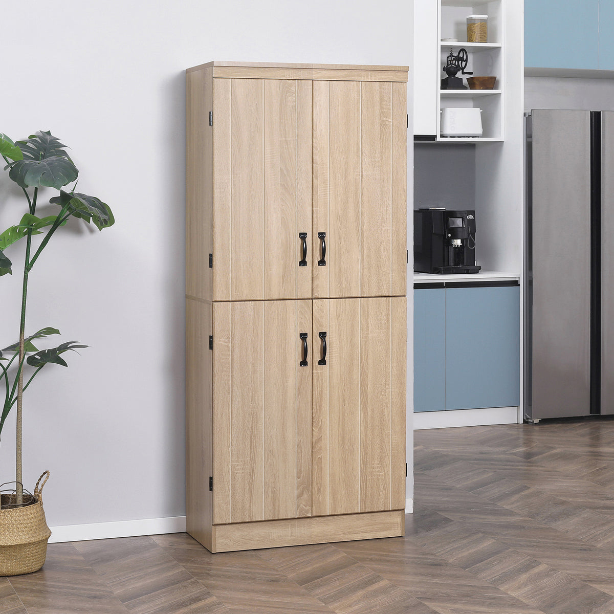 70" 4-Door Storage Cabinet, Freestanding Pantry Cabinet with Adjustable Shelves for Living Room, Natural – view 7
