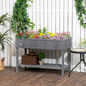 43.25" x 18" x 30" Raised Garden Bed, Wooden Plant Stand with 8 Grid Box, Storage Shelf for Outdoor, Natural Wood Colour